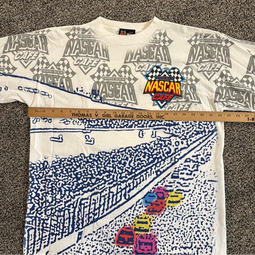 Vtg NASCAR Cafe Myrtle Beach Racing All Over Print 2 Sided T Shirt Size Large - Picture 10 of 11